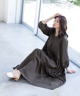 Tiaclasse 【洗える】大人可愛いティアードワンピース チャコールグレー