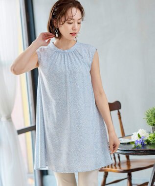 Tiaclasse 【洗える】体型カバーも叶うAラインギャザーチュニック サックス