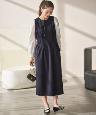 組曲 シャツスリーブポンチ ワンピース ネイビー×オフ系