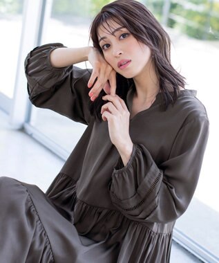 Tiaclasse 【洗える】大人可愛いティアードワンピース チャコールグレー