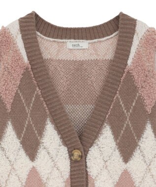 earth music&ecology ループ編みアーガイルカーディガン Mocha