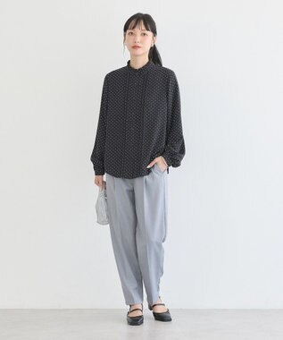 earth music&ecology フリルピンタックブラウス Dot Black