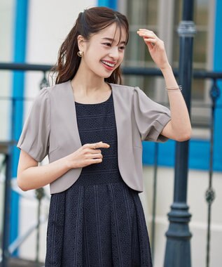 Tiaclasse 【洗える】大人上品なタックパフスリーブボレロ グレー