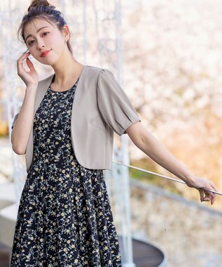 Tiaclasse 【洗える】大人上品なタックパフスリーブボレロ グレー