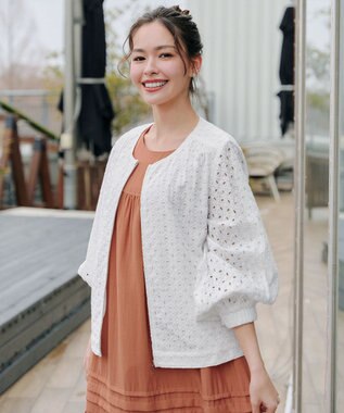 Tiaclasse L 【洗える】パンチングレースブルゾン オフホワイト