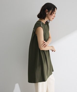 Green Parks 配色ステッチノースリーブチュニック Khaki