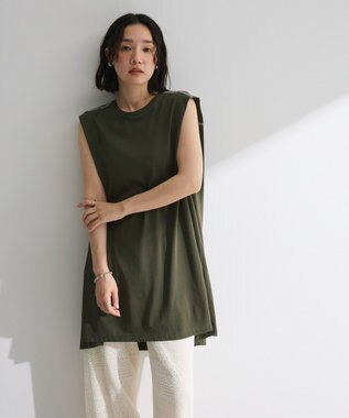 Green Parks 配色ステッチノースリーブチュニック Khaki