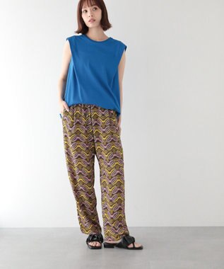 Green Parks 配色ステッチノースリーブチュニック Blue