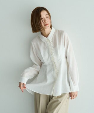 YECCA VECCA パールジャガードペプラムブラウス Off White