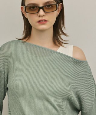 GRACE CONTINENTAL ラメリブクルーニットトップ グリーン