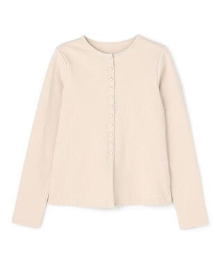 UNFILO ドライタッチリブ カーディガン ベージュ×パールボタン