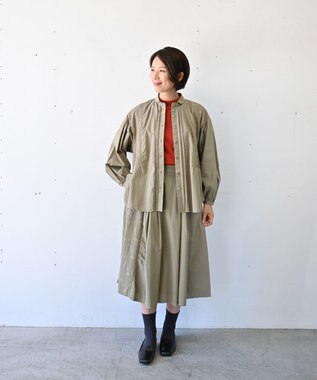 muuc 〈オーガニックコットン〉〈通年着られる〉フラワーノット刺繍 ウエスト後ろゴムあり 裏地あり ギャザースカート グレー