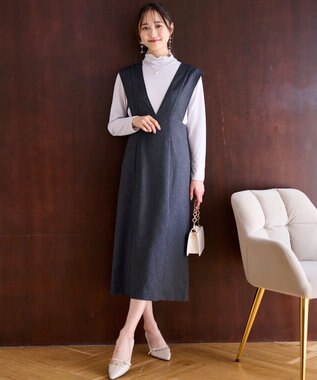 ANY SIS 【洗える】タイト ジャンパースカート シャンブレー