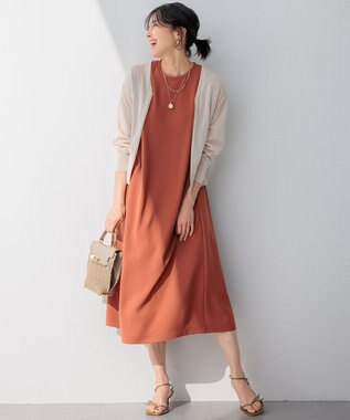 23区 L 【洗える】ストレッチジョーゼット ワンピース テラコッタ系