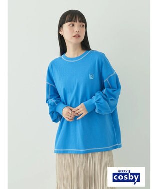 earth music&ecology Ｃｏｓｂｙ×ｅａｒｔｈ　配色ステッチロングＴシャツ Turquoise Blue