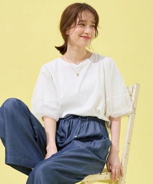 ANY チュールコンビパフスリーブプルオーバー オフ