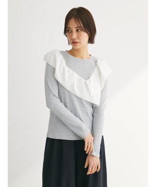 Green Parks ・ＳＵＧＡＲ　ＳＰＯＯＮ　アシンメトリーフリルロンＴＥＥ Gray Mixture