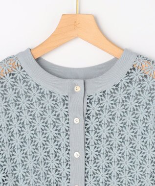 組曲 【先行予約・前後着用可】コットンフラワーレーシー カーディガン ダスティブルー系