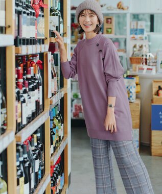 Tiaclasse 【安田美沙子さん着用・洗える】起毛チェック柄ワイドパンツ パープル