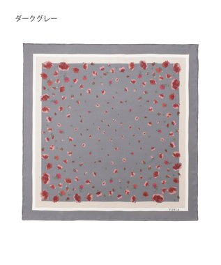 MOONBAT FURLA(フルラ)シルクツイル 水彩フラワー スカーフ 88cm×88cm ダークグレー