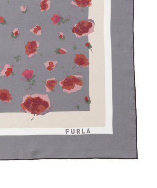 MOONBAT FURLA(フルラ)シルクツイル 水彩フラワー スカーフ 88cm×88cm ダークグレー