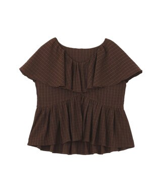 earth music&ecology チェックラッフルカラーペプラムカットブラウス Check Brown