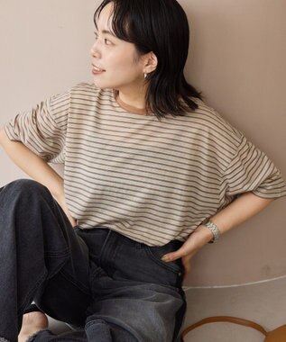 AMERICAN HOLIC シアーレトロボーダー半袖プルオーバー Beige