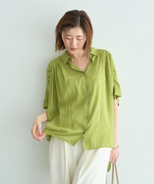 YECCA VECCA 【ドライタッチ】シアーバックギャザーシャツ Lime Green