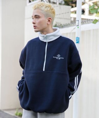 WEGO フリース ワンポイントハーフZIPプルオーバー ネイビー