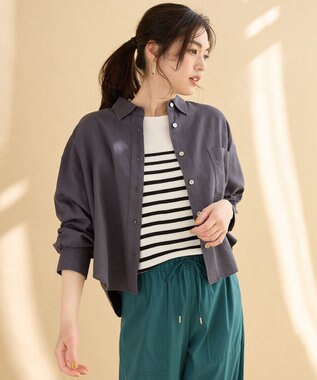 ANY 【手洗い可能】ヨーロピアンリネンシャツブラウス チャコール