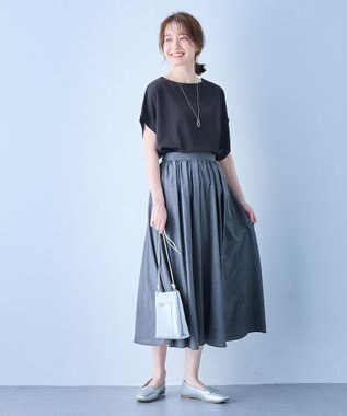 ANY 【大好評につき新色追加！/ウエストゴム】シャンブレーライクフレアスカート ネイビー