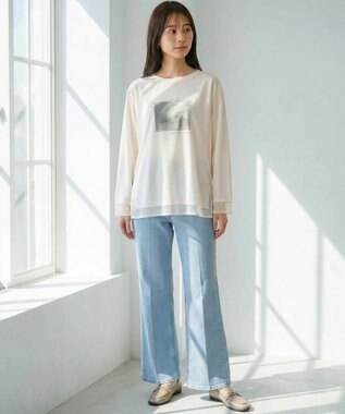 ANY SIS 【貴島明日香さんコラボ】チュールレイニャード猫 Tシャツ アイボリー×フォト