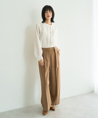 YECCA VECCA 金釦アクセントベルトワイドパンツ Beige