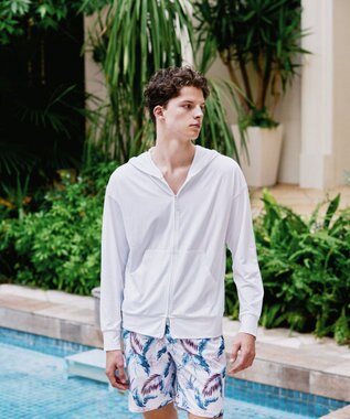 San-ai Resort（三愛水着楽園） 【SALE】ユニセックスラッシュパーカー　UPF50＋　撥水加工　S・M・L　【Reir（レイール）】 ホワイト