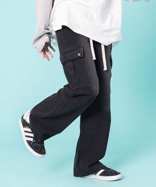  【ウエストゴム】ドローコードウオッシュドカーゴデニム