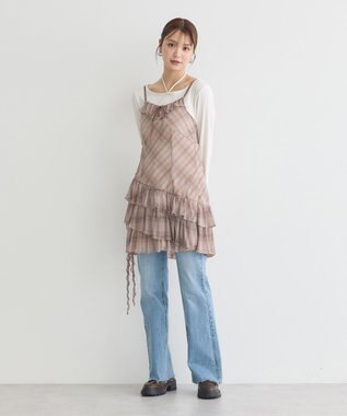 earth music&ecology フロントリボンチェックミニキャミワンピース Check Brown