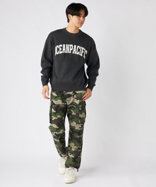 OP／FILA 【ocean pacific】サガラ刺しゅうロゴクルーニット/メンズ チャコールグレー