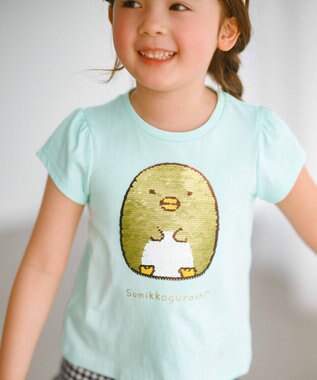 ANY KIDS 【WEB限定/すみっコぐらし】ミラクルスパンコールTシャツ ミント(とかげ・ぺんぎん?)