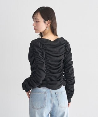 earth music&ecology フロントホックシャーリングトップス Black