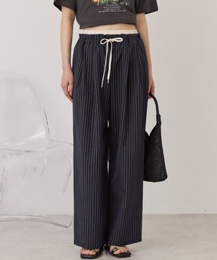 AMERICAN HOLIC 【マルチ機能】Wウエストパンツ Stripe Navy