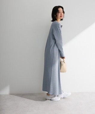 Green Parks ヘンリーネックワンピース Border Blue