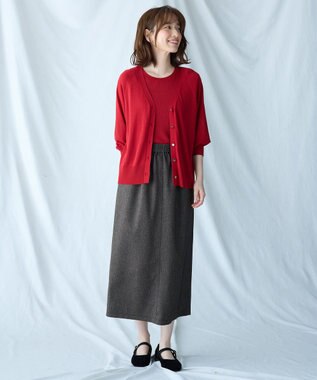 ANY 【2SET】ニットツインセット（半袖ニット＋Vネックカーデ） レッド