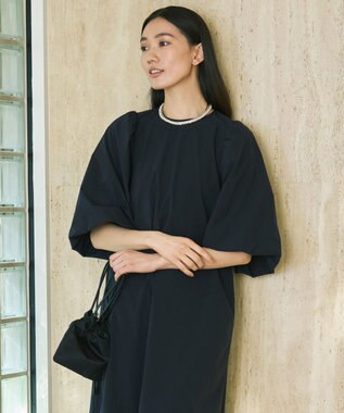 UNFILO FINE MOVE ボリュームスリーブ ワンピース [WEB限定]ネイビー