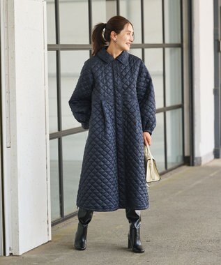 #Newans 【セレモニーにも】〈亀恭子さんコラボ〉キルティングロングコート ネイビー