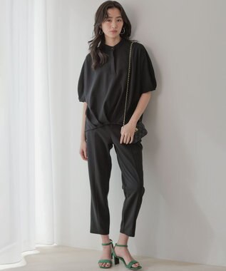 組曲 【WEB限定】ジョーゼットジャージードルマンスリーブ ブラウス ブラック系