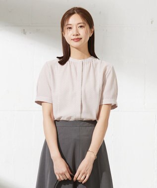  【洗える】ドビー強撚ストライプ 前開き ブラウス