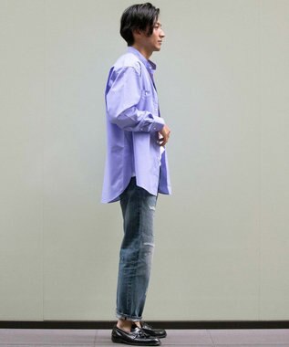 KASHIYAMA GIZA 100/2 バンドカラーシャツ ブルーシャンブレー