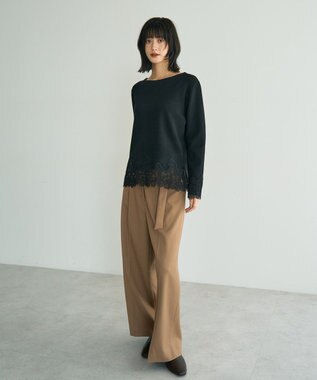 YECCA VECCA 金釦アクセントベルトワイドパンツ Beige