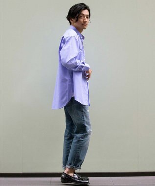 KASHIYAMA GIZA 100/2 バンドカラーシャツ ブルーシャンブレー