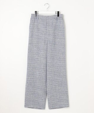 自由区 【セットアップ対応・洗える】ライトミックスツイードワイドストレート パンツ ライトブルー